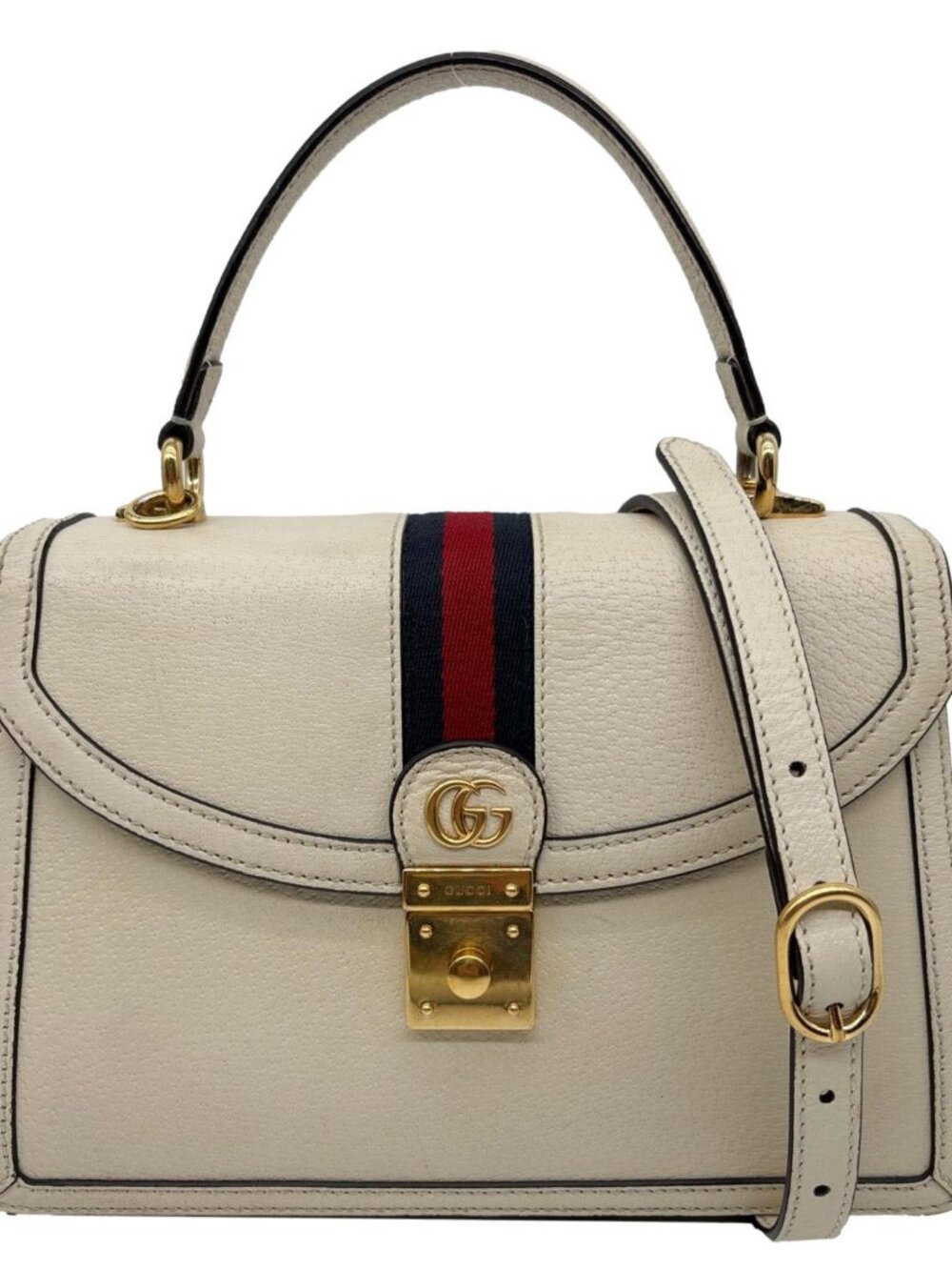 Gucci Ophidia Web Leather Top Handle Shoulder Bag Off White 651055